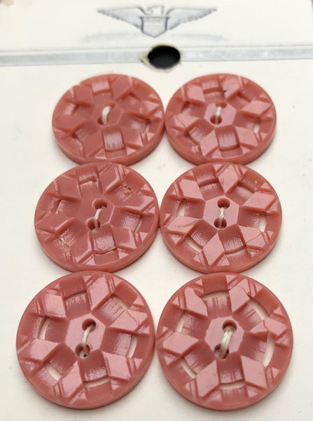 Unusual Venetian Pink Vintage 1940s   Buttons - 3 sizes.