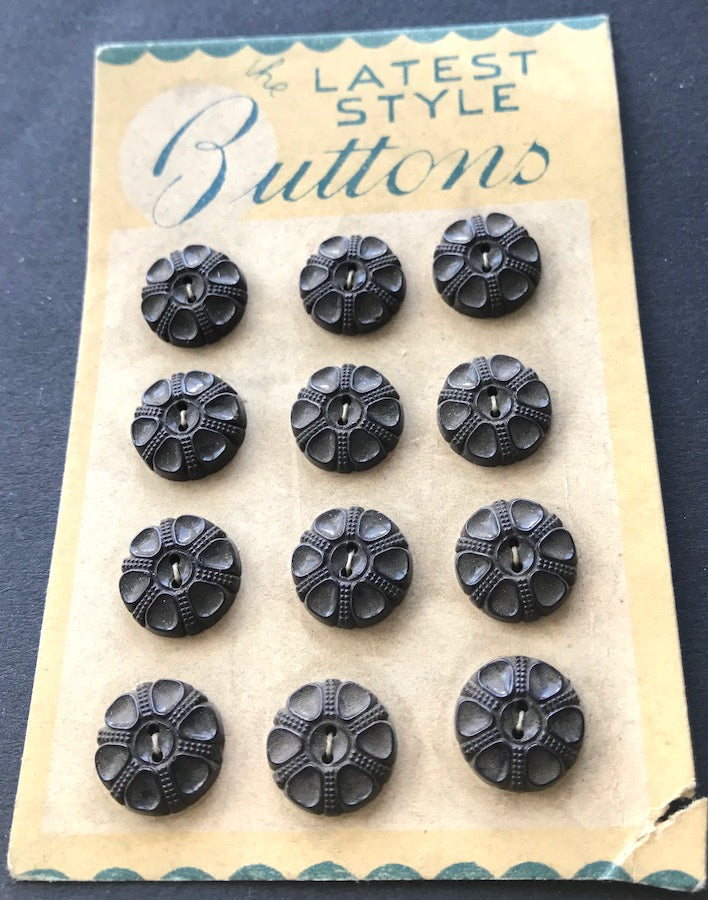 6 Deep Brown 1.4cm Vintage Glass Buttons