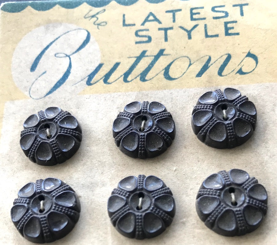 6 Deep Brown 1.4cm Vintage Glass Buttons