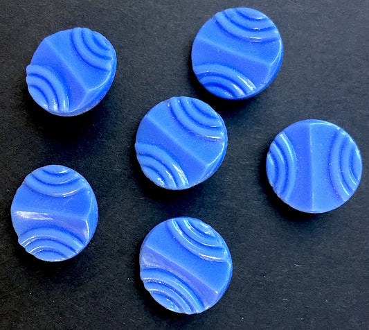 6 Cornflower Blue Vintage Deco Glass Buttons 1.3cm wide