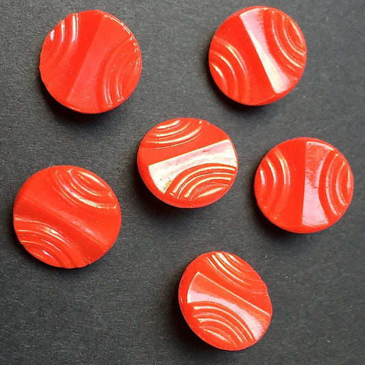 6 Vintage Deco Rich Red Glass Buttons 1.3cm wide