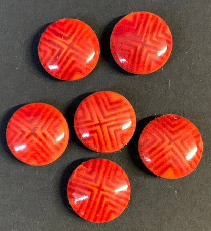 6  Vintage 1960s Italian 1.5cm Geometric Red Buttons