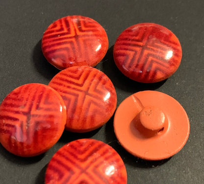 6  Vintage 1960s Italian 1.5cm Geometric Red Buttons