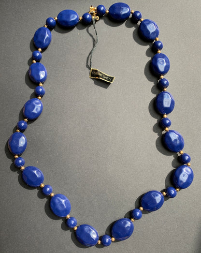 1970s Blue Pebble Lucite Bead Necklace.