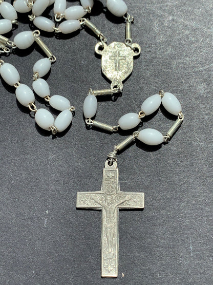 Unused Vintage White Glass Rosary Beads