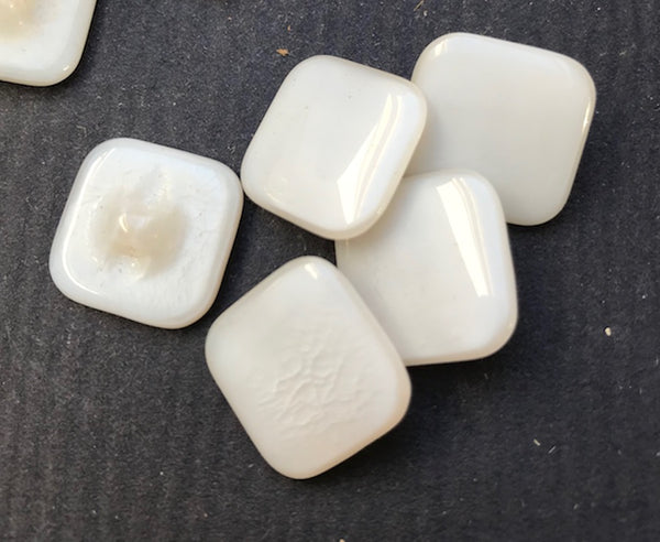 1 Gross of Big 1.7cm Square White Vintage Glass Buttons.