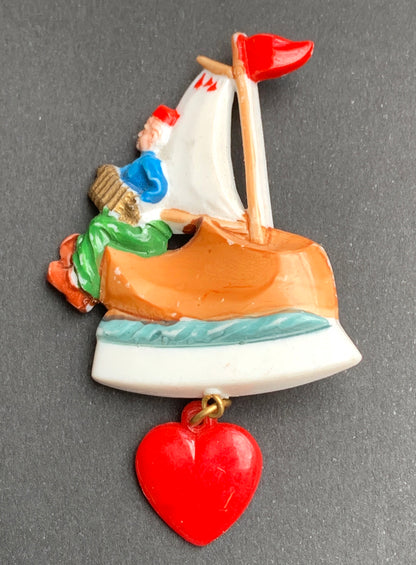 Whimsical Dutch Sailor Vintage Celluloid Brooch