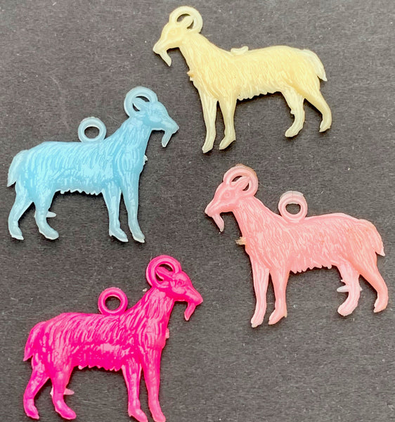 4 Alarmingly Colourful Vintage Goat Charms - 2cm long