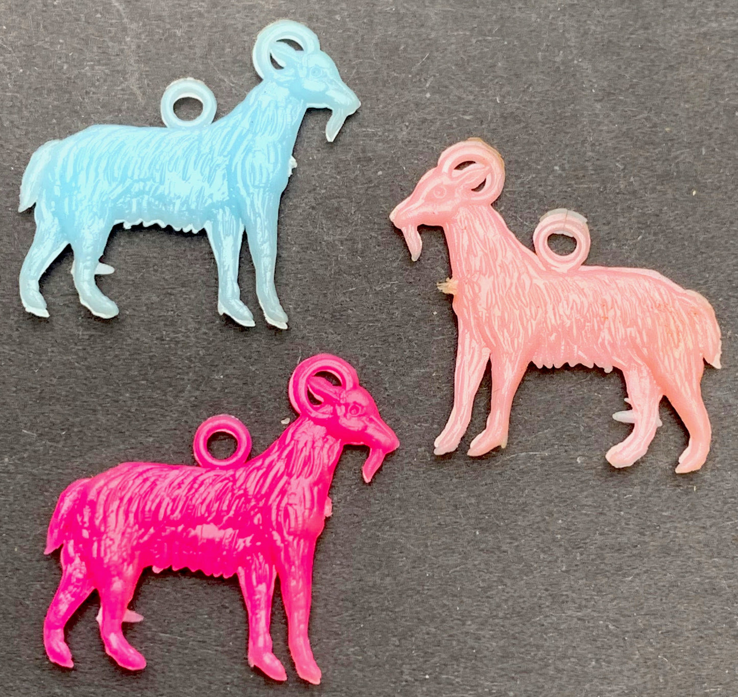 4 Alarmingly Colourful Vintage Goat Charms - 2cm long