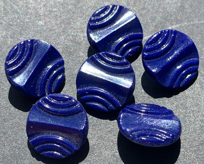 6 Vintage 1.3cm Royal Blue  Deco Glass Buttons