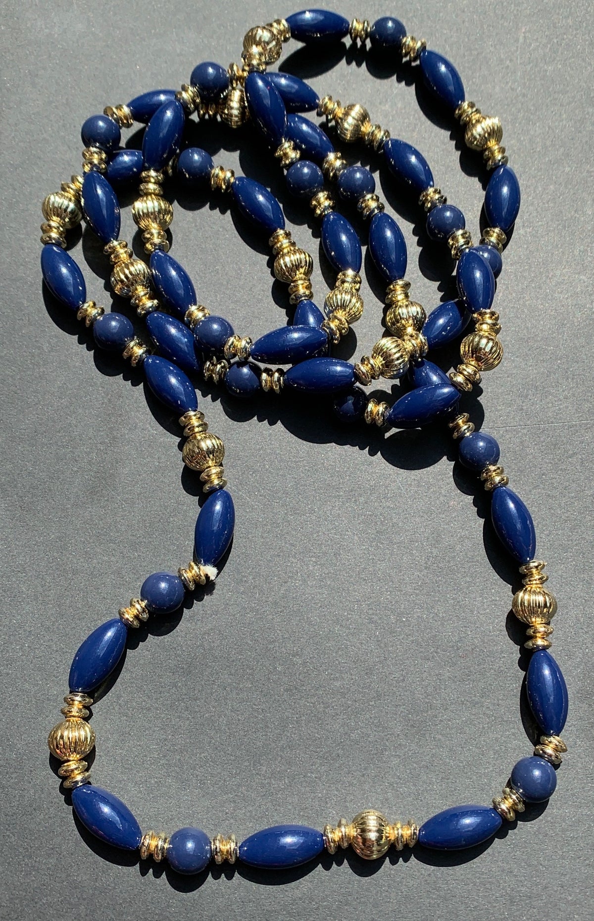 Long  Royal Blue and Gold Vintage Lucite Beads