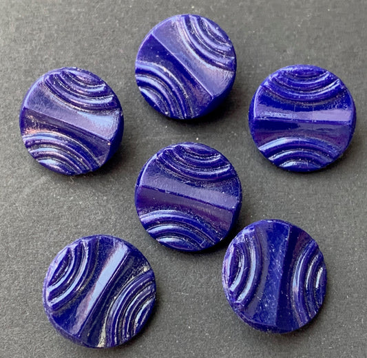 6 Vintage 1.3cm Royal Blue  Deco Glass Buttons