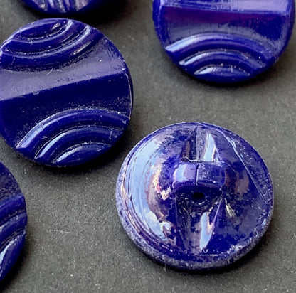 6 Vintage 1.3cm Royal Blue  Deco Glass Buttons