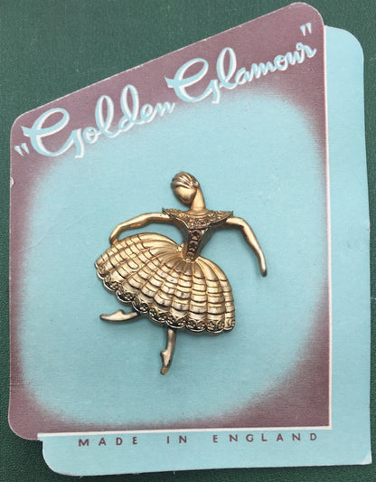 1940s "Golden Glamour" Ballerina Brooch Made in England