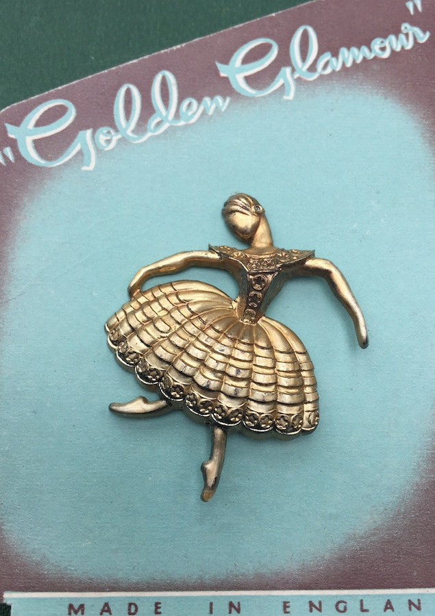 1940s "Golden Glamour" Ballerina Brooch Made in England