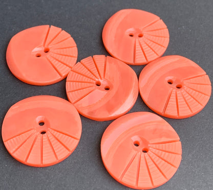 6 Peachy Pink Vintage French Moulded and Carved 2.2cm or 1.7cm Buttons