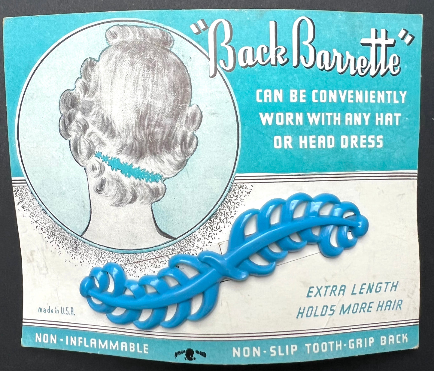 1940s Very Ornamental "Back Barrette" 10cm Hair Clip