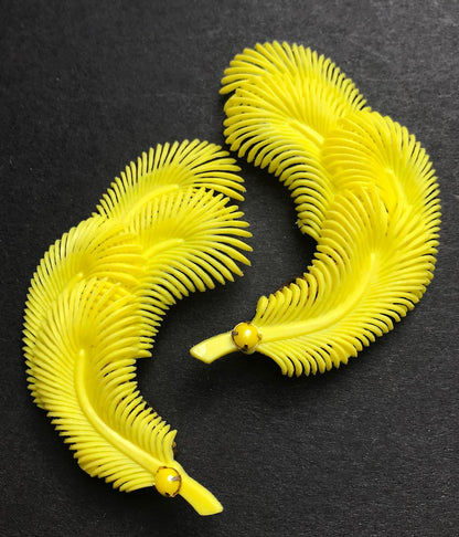 The Happiest Earrings Ever.. Vintage Clip-On Yellow Feather Earrings