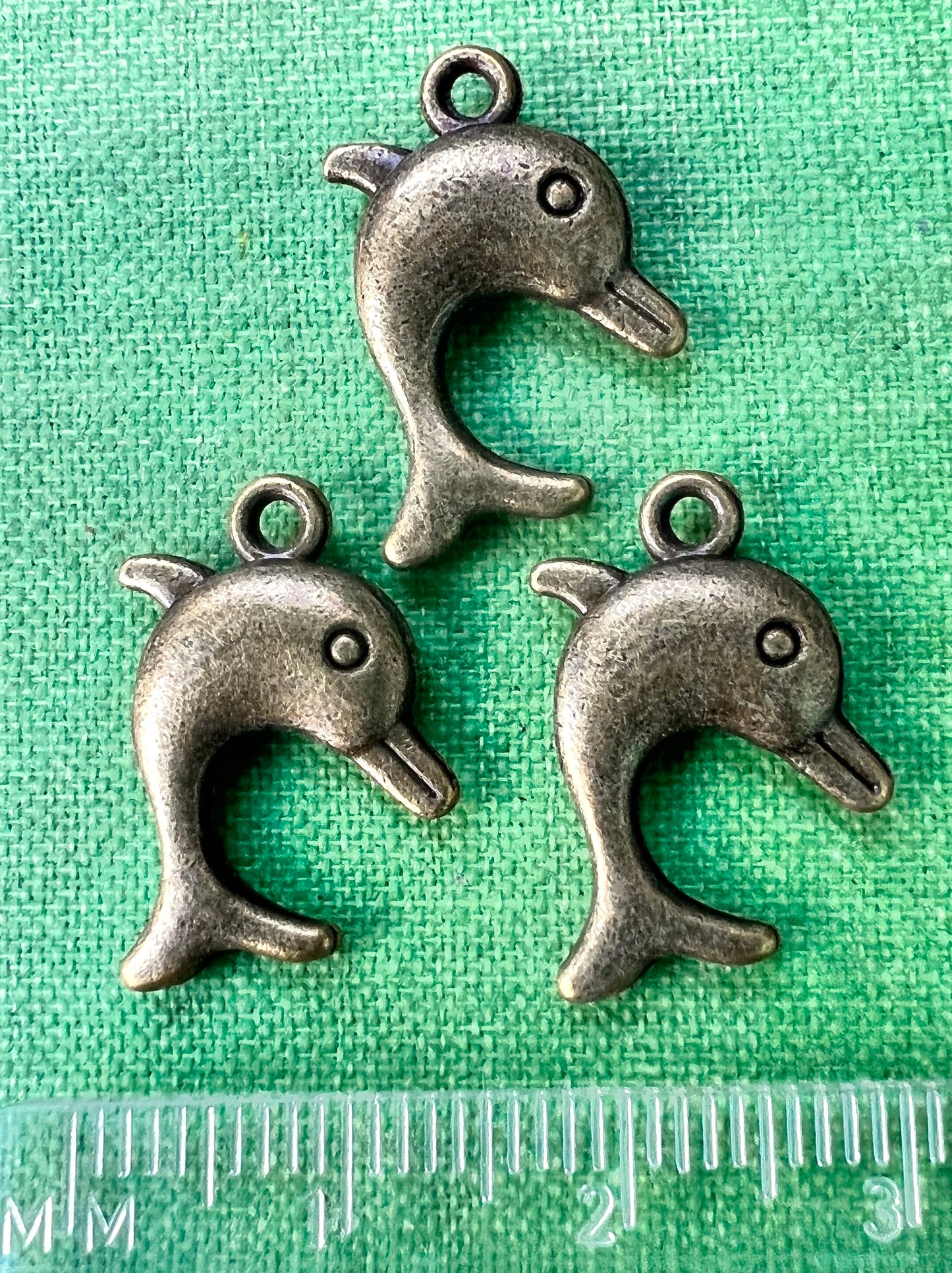 3 Bronze Tone 1.5cm Leaping Dolphin Charms / Pendants
