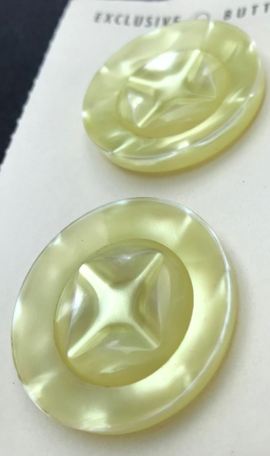 2 Big 3.5cm Glowing Sunny Yellow Vintage Lucite Buttons