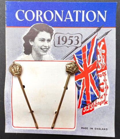 Genuine 1953 Queen Elizabeth 11 CORONATION Hair Pins with CROWNS