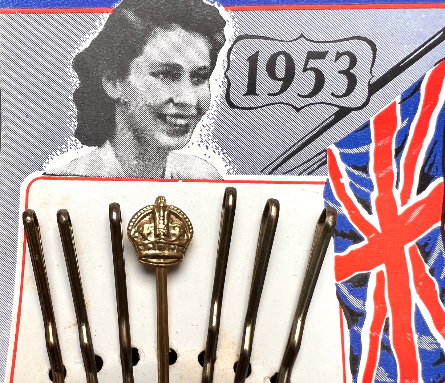 Original Unused 1953 Queen Elizabeth CORONATION Hair Pins with CROWN