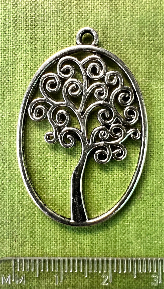 Big  Oval 3.7cm Silver Tone Tree of Life Pendant