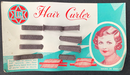 Lovely 1930s Display Card of 4  Flexible Fabric Covered Hair Curlers