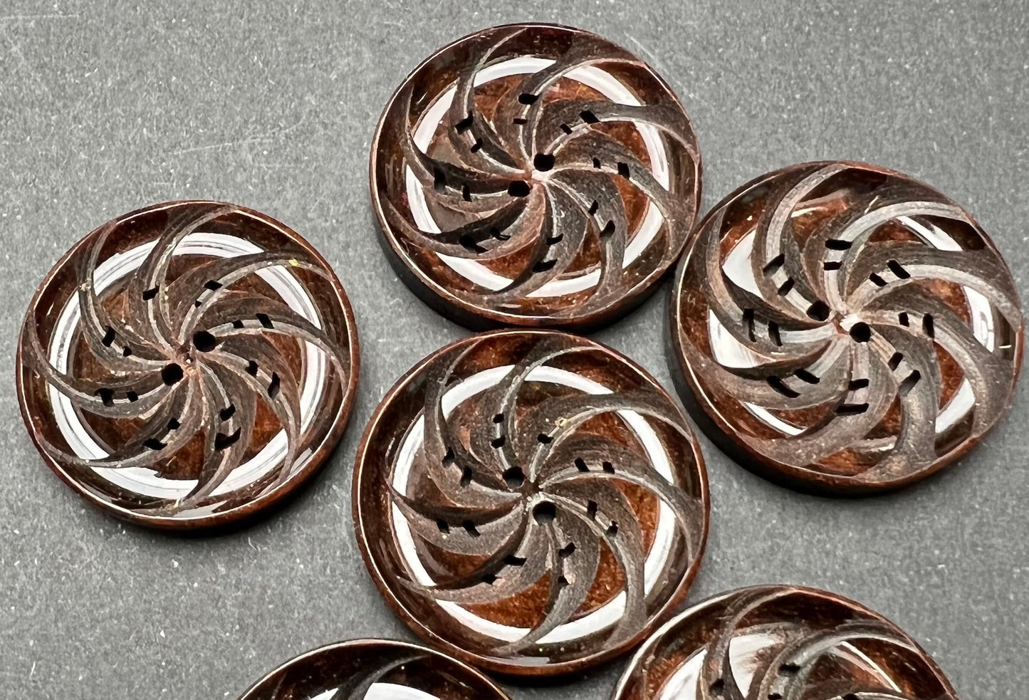 6 Very Dark Brown Vintage Swirl 2.2cm Buttons
