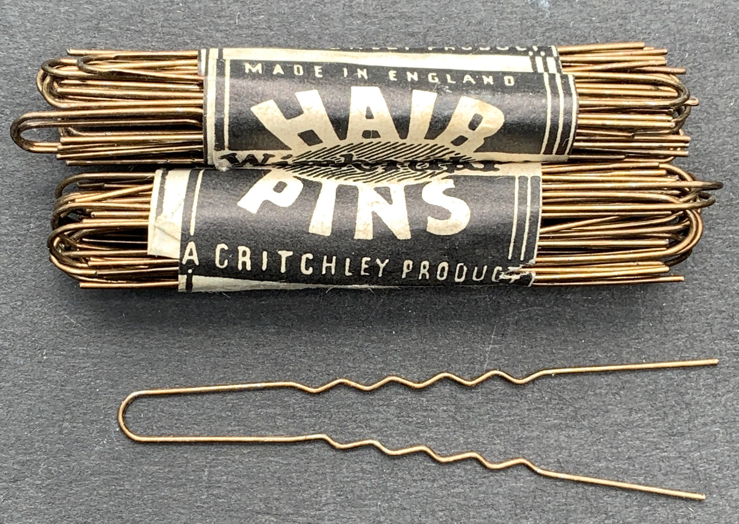 1940s Brown Crimped 4cm, 4.5cm or 5cm Hair Pins - 12 in a Roll