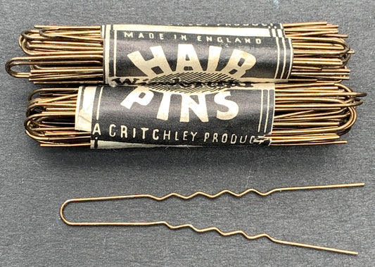 1940s Brown Crimped 4cm, 4.5cm or 5cm Hair Pins - 12 in a Roll