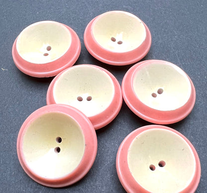 6 Soft Pink & Cream Vintage 1960s Italian Buttons 2cm or 2.5cm