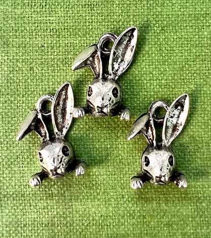 3 Silver Rabbit Head 1.5cm Charms