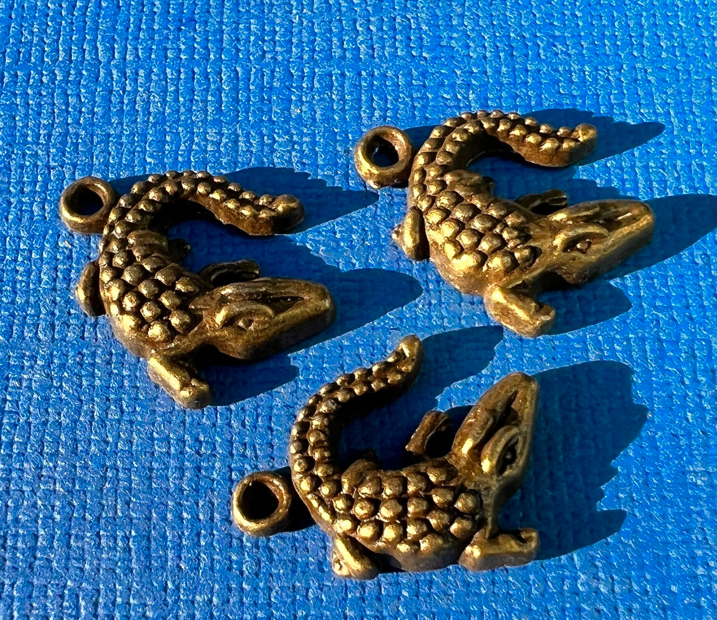 3 Lurking Crocodile 1.5cm wide Bronze Tone Charms