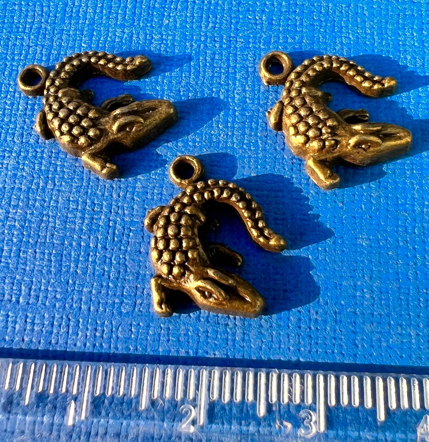 3 Lurking Crocodile 1.5cm wide Bronze Tone Charms