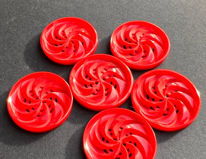 6 Bright Red Vintage 1930s 2.2cm Buttons