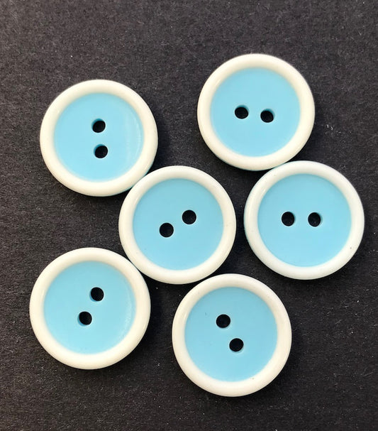 6 Most Pleasing Pale Blue and White 1.8cm Vintage Buttons