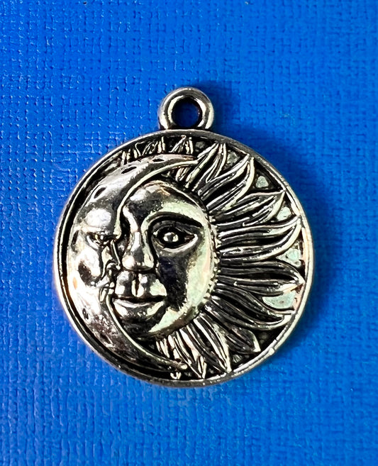 2.5cm Sun and Moon Silver Tone Pendant