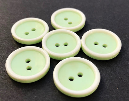 6 Fresh Pale Green and White 1.8cm Vintage Buttons