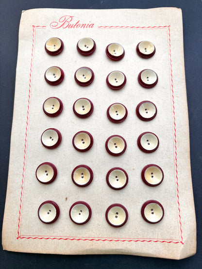 Vintage 2.5cm or 1.5cm Maroon and Cream Italian Buttons