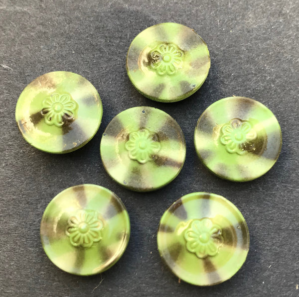 6 Unusual Little Pale Green and Brown 1.3cm Vintage Buttons