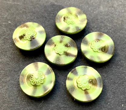 6 Unusual Little Pale Green and Brown 1.3cm Vintage Buttons