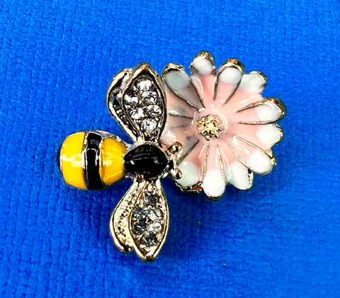 Pretty Diamante + Enamel Bumble Bee + Flower 2cm  Pendant