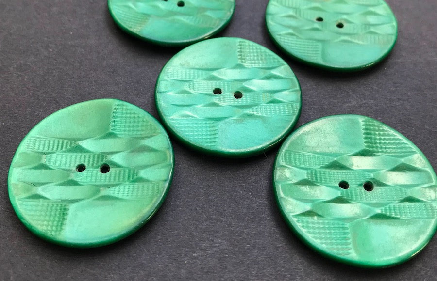 5 BIG 3.3cm Contoured Emerald Green Vintage  Buttons