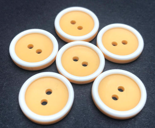 6 Golden Yellow and White 1.8cm Vintage 1960s Buttons