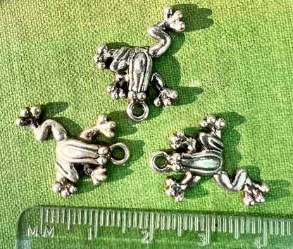 3 Very Froggy Frog Charms / Pendant 2cm wide.