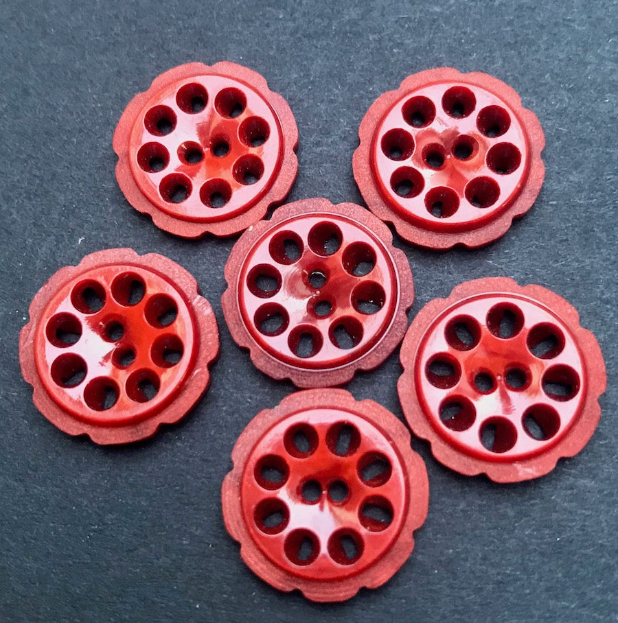 6 Deep Terracotta Red 1.7cm Vintage French Buttons