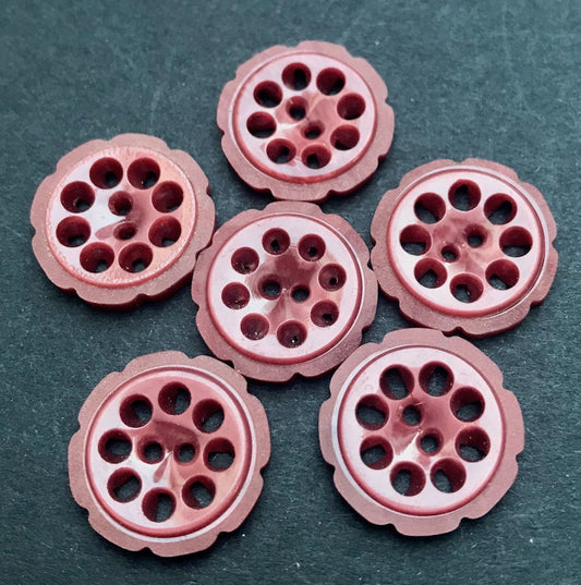 6 Plum coloured 1.7cm and 2.2cm Vintage French  Buttons