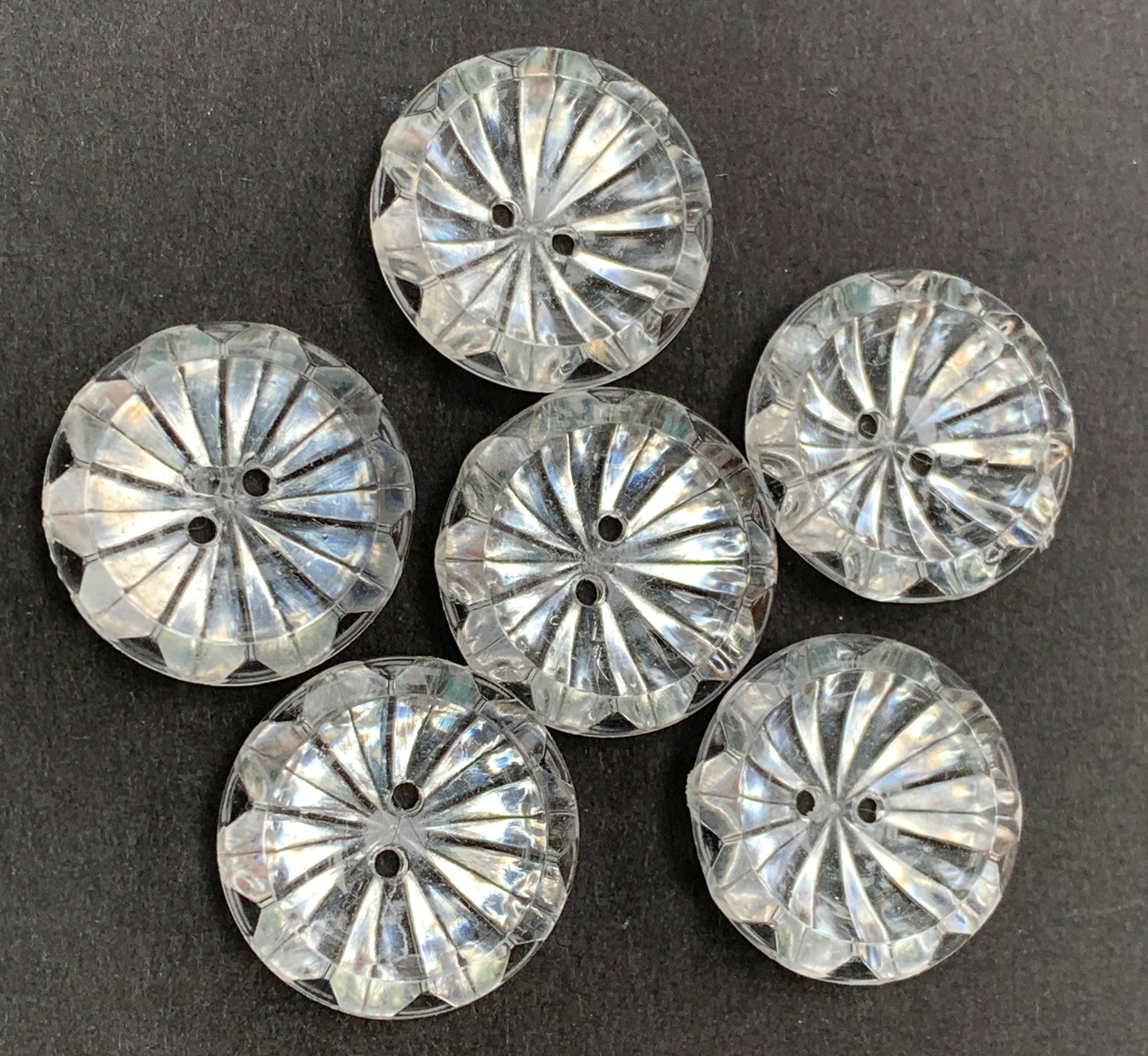 6 Clear Burst of Sparkle Vintage 1.7cm Buttons.