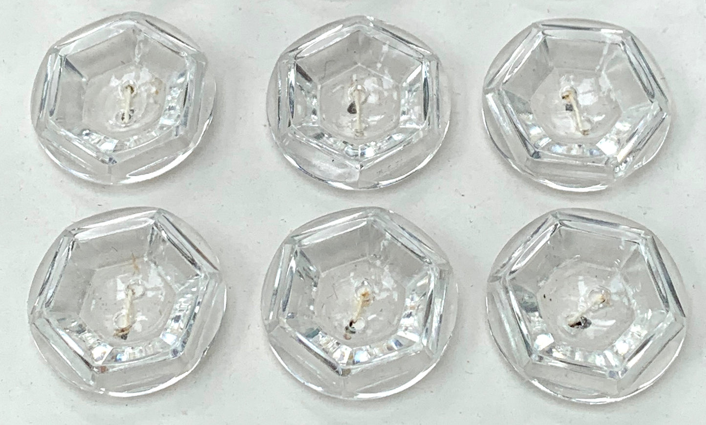 12 Clear Rounded Hexagon  Vintage Buttons - 2cm, 1.7cm or 1.5cm